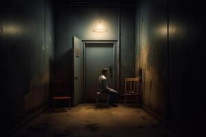 ai généré photoréaliste images de une mental institution une figure foncé Contexte photo