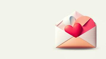 3d rendre de papier cœur à l'intérieur enveloppe dans pastel couleur. photo