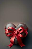 3d rendre, gris cœur forme enveloppé avec rouge soie ruban. photo