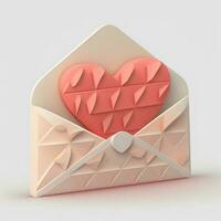 3d rendre, pastel rouge cœur à l'intérieur enveloppe dans géométrique. photo