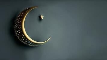 3d rendre de exquis brillant sculpté lune avec étoile sur foncé Contexte. islamique religieux concept. photo