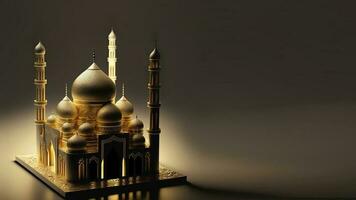 3d illustration de d'or exquis mosquée sur foncé Contexte. islamique religieux concept. photo