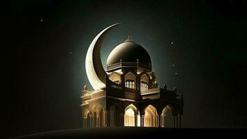 3d rendre de exquis mosquée et croissant lune à nuit. islamique religieux concept. photo