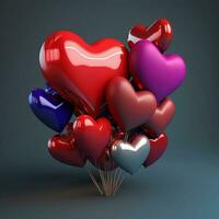 réaliste coloré cœur forme des ballons bouquet. 3d rendre. photo
