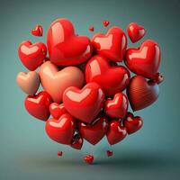 3d rendre, bouquet de cœur forme des ballons dans rouge couleur. photo