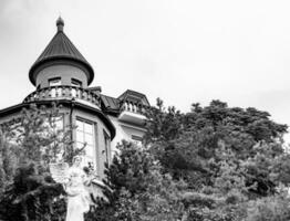 photographie sur le thème ancien château en brique avec grande tour photo