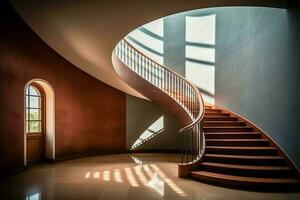 bois escalier maison. produire ai photo