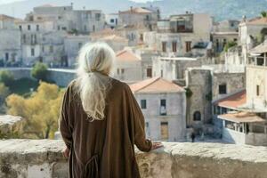 vieux femme ancien grec ville. produire ai photo