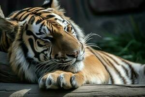 tigre lécher patte. produire ai photo