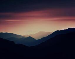 une silhouette de une Montagne intervalle pendant soir ai généré photo