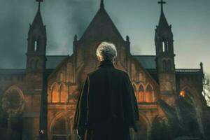 évêque vieux femme église. produire ai photo