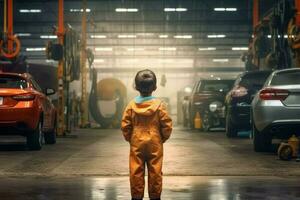 voiture mécanicien enfant garage. produire ai photo