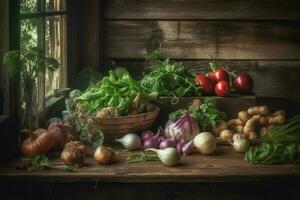 épices des légumes table cuisiner. produire ai photo