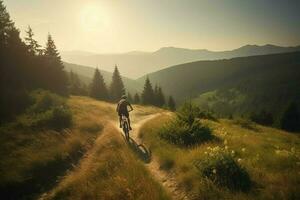 Cyclisme femme Montagne équitation. produire ai photo