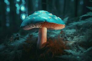la magie fluorescent champignon forêt. produire ai photo