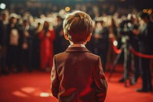 journaliste enfant garçon rouge tapis. produire ai photo