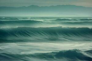 bleu vague océan. produire ai photo