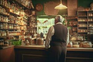 vendeur vieux la personne marché. produire ai photo