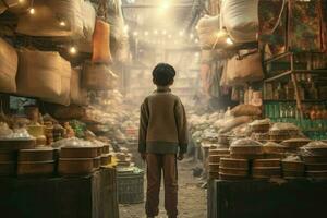 vendeur enfant marché. produire ai photo