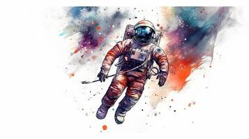 astronaute et univers planètes aquarelle blanc Contexte génératif ai photo