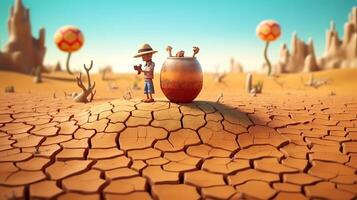 monde journée contre sécheresse et sécheresse 3d les dessins animés 17e juin génératif ai photo