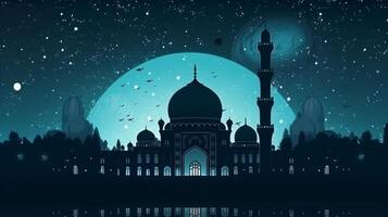islamique Contexte beau mosquée et nuit ciel vue génératif ai photo