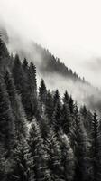 Montagne forêt avec brouillard et brouillard. ai génératif photo