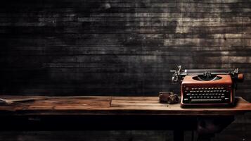 un vieux façonné machine à écrire séance sur Haut de une en bois tableau. génératif ai photo