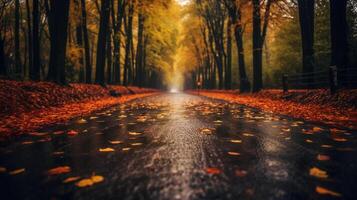 une magnifique longue route dans l'automne saison est doublé avec des arbres palier coloré feuilles. ai génératif photo