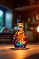 embrasé galaxie dans une verre bouteille. ai génératif photo