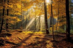 le plus magnifique Jaune l'automne forêt dans le monde. ai génératif photo