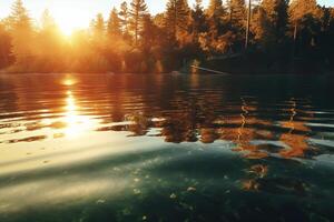 lac, croustillant radiant reflets, lumière du soleil luisant. ai génératif photo