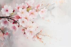 blanc arrière-plan, espace de copie, aquarelle, Cerise fleur printemps,. ai génératif photo