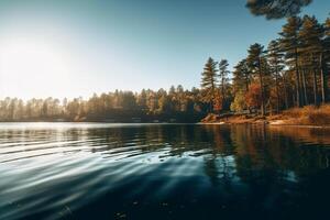 lac, croustillant radiant reflets, lumière du soleil luisant. ai génératif photo