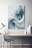 lumière bleu et blanc fractale Toile imprimer, abstrait ligne art, imprimable mur art, minimaliste affiche. ai génératif photo