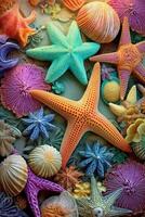 néon bohémien paisley à motifs le sable dollars et étoile de mer. ai génératif photo