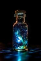 embrasé galaxie dans une verre bouteille. ai génératif photo