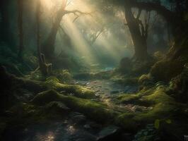 clairière dans une cinématique magique forêt. ai génératif photo