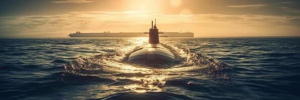 générique militaire nucléaire sous-marin flottant dans le milieu de le océan. ai génératif photo