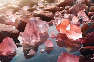 rose et blanc cristal des pierres comme océan dans l'eau. ai génératif photo