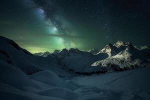 aurore, Suisse Alpes, étoile, neige, l'hiver. ai génératif photo