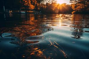 lac, croustillant radiant reflets, lumière du soleil luisant. ai génératif photo