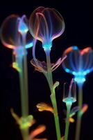 illustration de bioluminescent fleur tiges. ai génératif photo