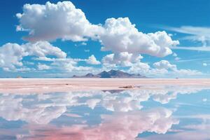 salar de uyuni, réflexion eau, ciel. ai génératif photo