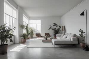 photo de une minimaliste vivant chambre. ai génératif