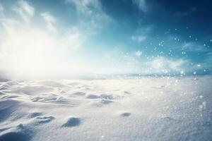 hiver neige Contexte avec congères, magnifique lumière et chute flocons de neige sur bleu ciel, dérive neige. ai génératif photo