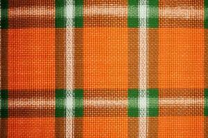 Orange en tissu textile modèle, plaid arrière-plan, lin coton. ai génératif photo