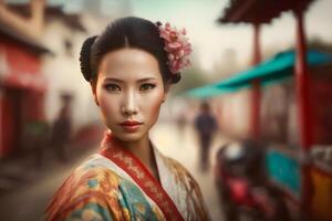 magnifique asiatique chinois femme portrait. neural réseau ai généré photo