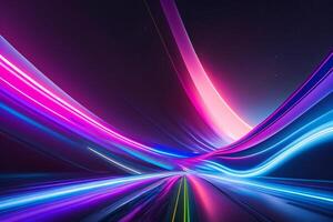 abstrait futuriste Contexte avec rose bleu embrasé néon en mouvement haute la vitesse vague lignes et bokeh lumières Les données transfert concept, ai généré photo