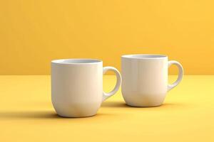 blanc des tasses sur Jaune Contexte pour votre dessins maquette, ai généré photo